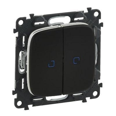 Переключатель двухклавишный без фиксации (кнопка) с подсветкой Legrand Valena Allure черный