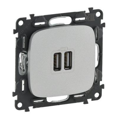 Зарядное устройство с двумя USB type A разъемами Legrand Valena Allure алюминий