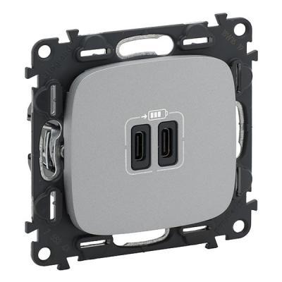 Зарядное устройство с двумя USB type C разъемами Legrand Valena Allure алюминий