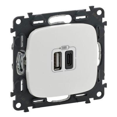 Зарядное устройство с двумя USB type A+type C разъемами Legrand Valena Allure белый