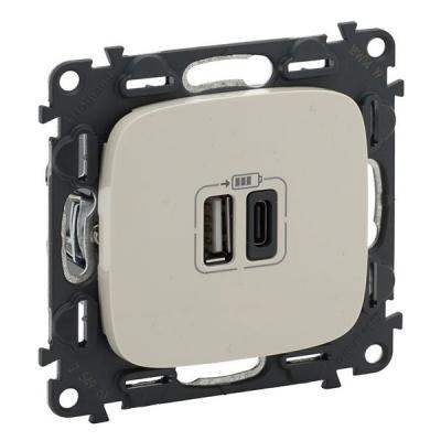 Зарядное устройство с двумя USB type A+type C разъемами Legrand Valena Allure слоновая кость