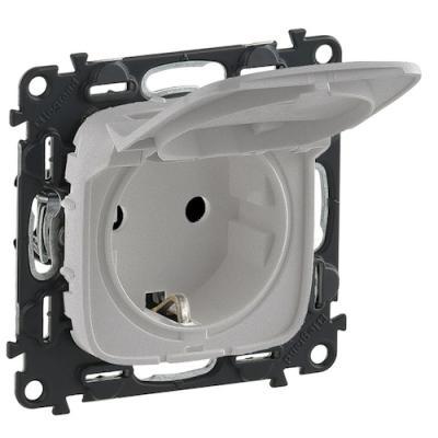 Розетка с заземлением с крышкой винтовые зажимы Legrand Valena Allure алюминий