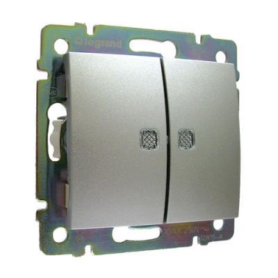 Выключатель двухклавишный с подсветкой Legrand Valena алюминий