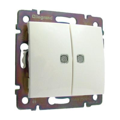 Переключатель двухклавишный с подсветкой Legrand Valena белый