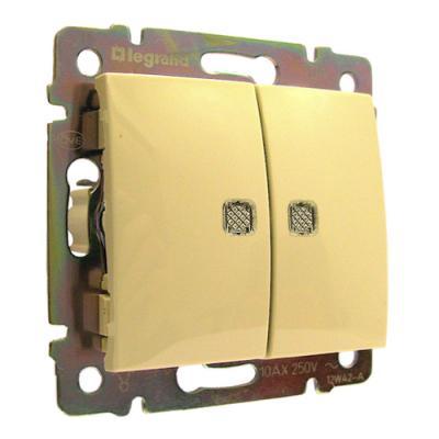 Переключатель двухклавишный с подсветкой Legrand Valena слоновая кость