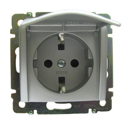 Розетка с заземлением и защитными шторками с крышкой винтовые зажимы Legrand Valena  алюминий