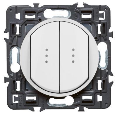 Выключатель/переключатель двухклавишный с подсветкой Legrand Celiane белый