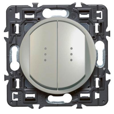 Выключатель/переключатель двухклавишный с подсветкой Legrand Celiane титан