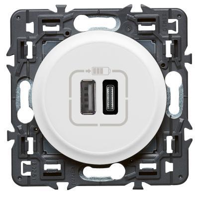 Зарядное устройство с двумя USB type A+type C разъемами Legrand Celiane белый