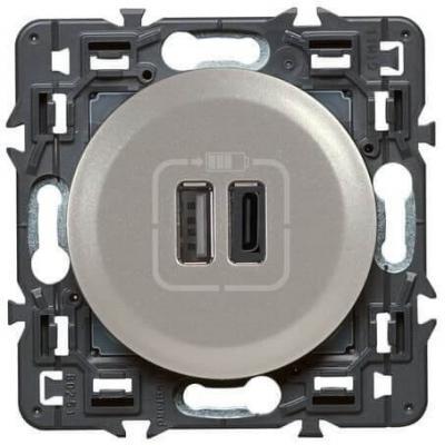 Зарядное устройство с двумя USB type A+type C разъемами Legrand Celiane титан