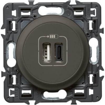 Зарядное устройство с двумя USB type A+type C разъемами Legrand Celiane графит