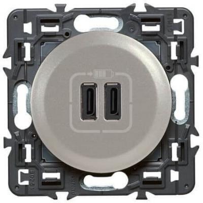 Зарядное устройство с двумя USB type C разъемами Legrand Celiane титан