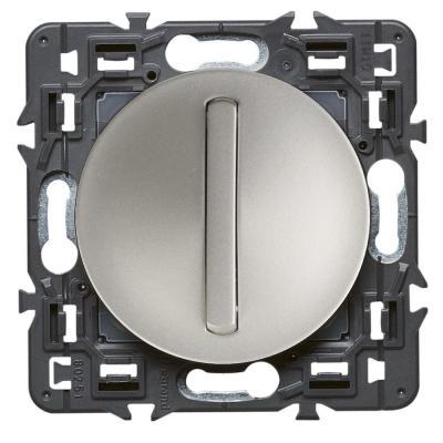 Выключатель одноклавишный без фиксации (кнопка) тонкий Legrand Celiane титан