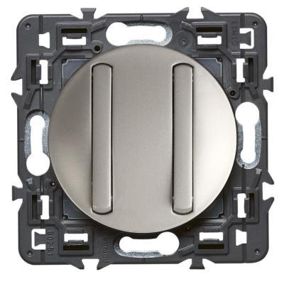 Выключатель двухклавишный без фиксации (кнопка) тонкий Legrand Celiane титан