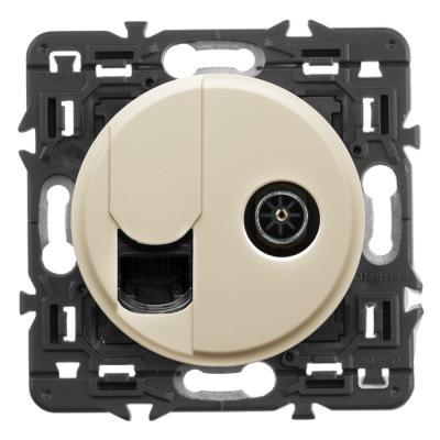 Розетка телевизионная «звезда» + информационная RJ45 Кат. 6 UTP Legrand Celiane слоновая кость