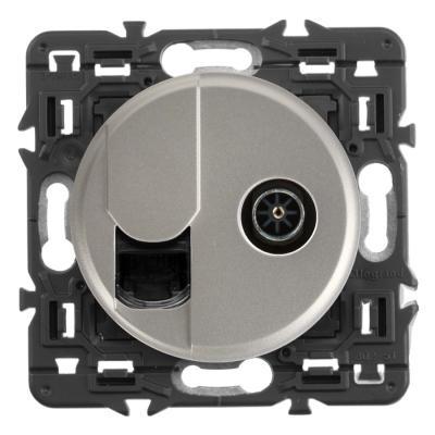 Розетка телевизионная «звезда» + информационная RJ45 Кат. 6 UTP Legrand Celiane титан