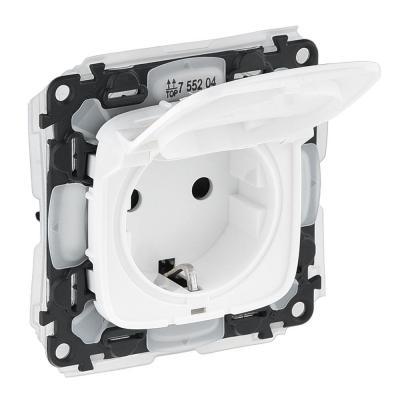 Розетка IP44 с заземлением и защитными шторками с крышкой безвинтовые зажимы Legrand Valena Allure белый
