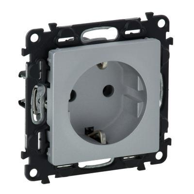 Розетка с заземлением и защитными шторками безвинтовые зажимы Legrand Valena Life алюминий