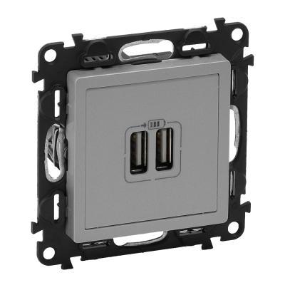 Зарядное устройство с двумя USB type A разъемами Legrand Valena Life алюминий
