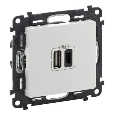 Зарядное устройство с двумя USB type A+type C разъемами Legrand Valena Life белый