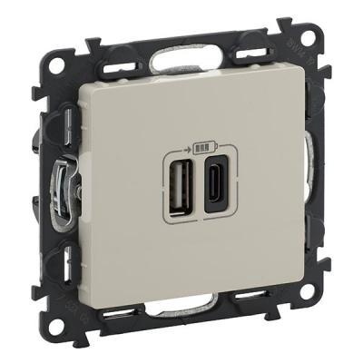 Зарядное устройство с двумя USB type A+type C разъемами Legrand Valena Life слоновая кость