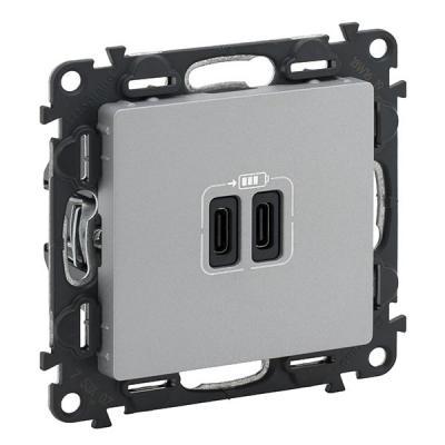 Зарядное устройство с двумя USB type C разъемами Legrand Valena Life алюминий