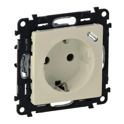 Розетка комбинированная с заземлением и встроенным зарядным устройством USB type C Legrand Valena Life слоновая кость
