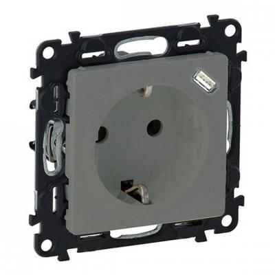 Розетка комбинированная с заземлением и встроенным зарядным устройством USB type C Legrand Valena Life алюминий