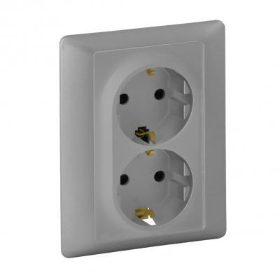 Розетка двойная с заземлением безвинтовые зажимы Legrand Valena Life алюминий