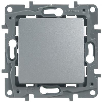 Переключатель одноклавишный без фиксации (кнопка)  Legrand Etika алюминий