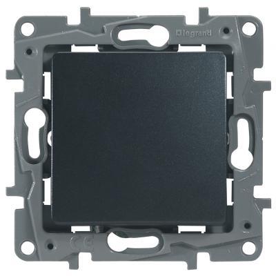 Переключатель одноклавишный без фиксации (кнопка)  Legrand Etika черный