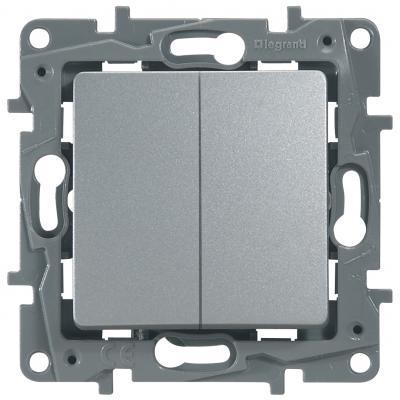 Выключатель двухклавишный Legrand Etika алюминий