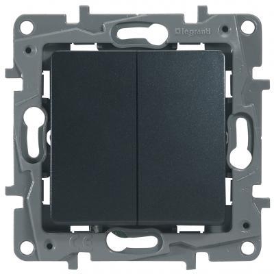 Выключатель двухклавишный Legrand Etika черный