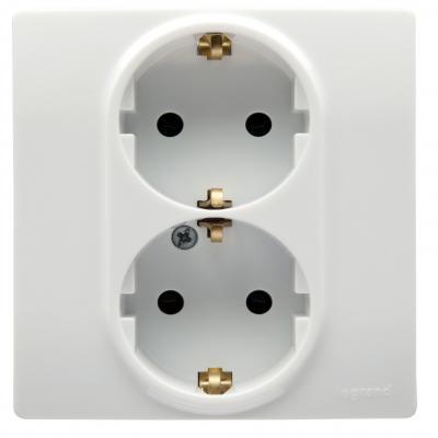 Розетка двойная с заземлением винтовые зажимы Legrand Etika белый