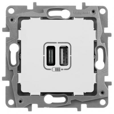 Зарядное устройство с двумя USB type A+type C разъемами Legrand Etika белый