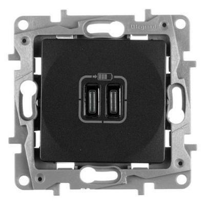 Зарядное устройство с двумя USB type C разъемами Legrand Etika черный