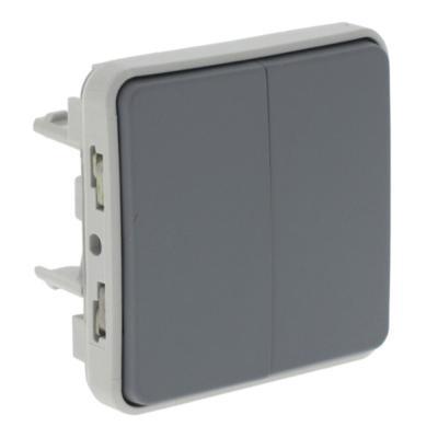 Переключатель двухклавишный Legrand Plexo IP55 серый