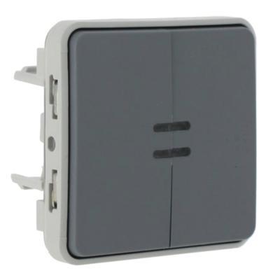 Переключатель двухклавишный с подсветкой Legrand Plexo IP55 серый