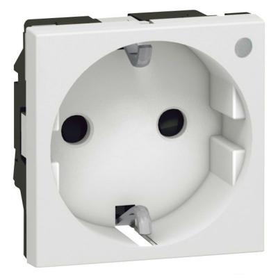 Механизм розетки с заземлением и защитными шторками немецкий стандарт безвинтовые зажимы с индикатором 2 модуля Legrand Mosaic белый
