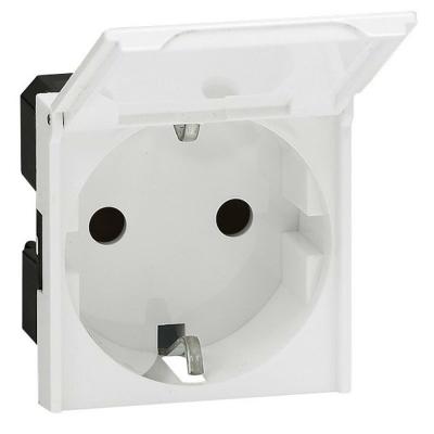 Механизм розетки с заземлением и защитными шторками немецкий стандарт безвинтовые зажимы с крышкой антибактериальная 2 модуля Legrand Mosaic белый