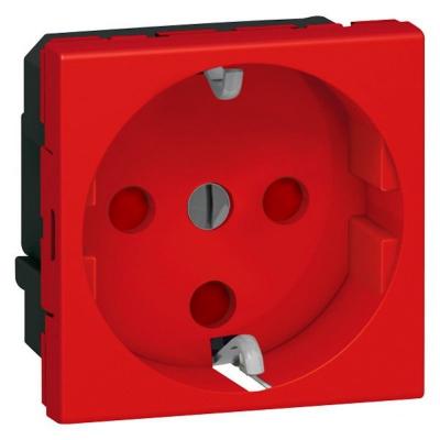 Механизм розетки с заземлением и защитными шторками немецкий стандарт винтовые зажимы механическая блокировка 2 модуля Legrand Mosaic красный