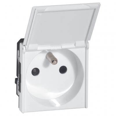 Механизм розетки с заземлением и защитными шторками французский стандарт безвинтовые зажимы с крышкой антибактериальная 2 модуля Legrand Mosaic белый