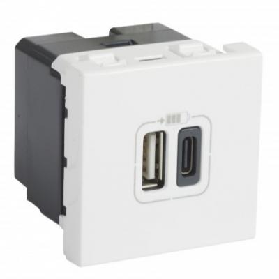 Механизм зарядного устройства с двумя USB type A+type C разъемами 3А 15Вт 2 модуля Legrand Mosaic белый