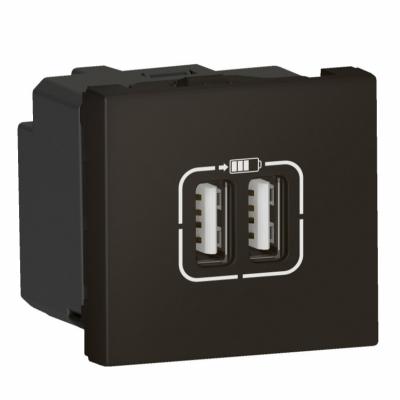 Механизм зарядного устройства с  двумя USB type C разъемами 2.4А 2 модуля Legrand Mosaic черный