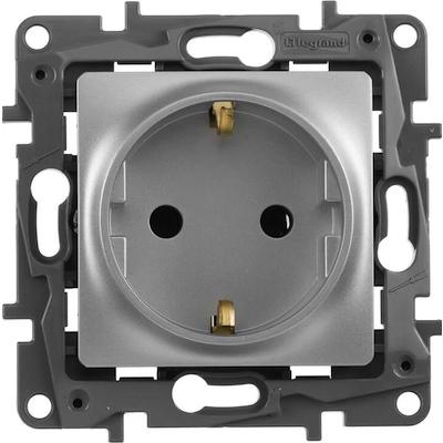 Розетка с заземлением винтовые зажимы Legrand Etika алюминий