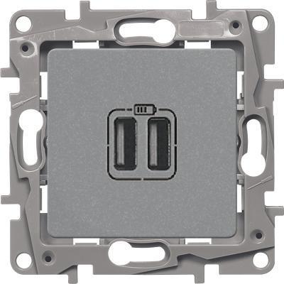 Зарядное устройство с двумя USB type A разъемами Legrand Etika алюминий