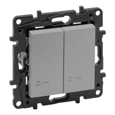 Выключатель двухклавишный с подсветкой Legrand Niloe Step алюминий