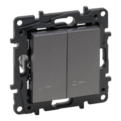 Переключатель двухклавишный с подсветкой Legrand Niloe Step сталь