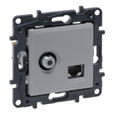 Розетка комбинированная телевизионная тип F «звезда» и RJ45 Кат. 6 UTP Legrand Niloe Step алюминий