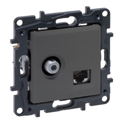 Розетка комбинированная телевизионная тип F «звезда» и RJ45 Кат. 6 UTP Legrand Niloe Step сталь